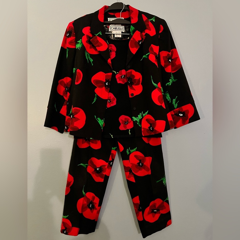 🌺 Carlisle Red Poppy Floral 3-Piece Set Blazer, Tank & Pants (Sizes 6/8/L)